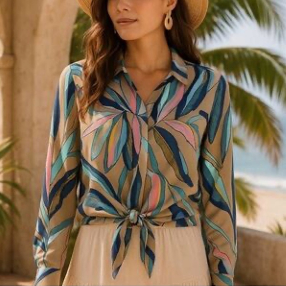 92 Colorful Leaf Print Blouse